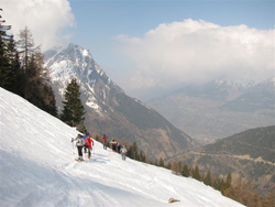 Il CAI Verbano con le racchette da neve e con gli sci sull’Hohture da Rotwald: lungo un traverso