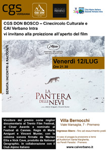 CAI Verbano: Proiezione documentario "La pantera delle nevi" di Vincent Munier e Sylvain Tesson