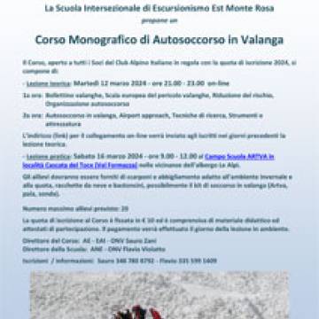 Scuola Intersezionale di Escursionismo Est Monte Rosa: Corso Monografico di Autosoccorso in Valanga - 12 e 16 marzo - 6 aprile 2024